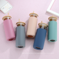 Silicone Sleeve Glass Water Cup With Bamboo Lid